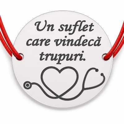 Brățară argint 925 mesaj medic, șnur reglabil — cadou B-G0209