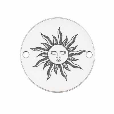 Bănuț argint 925 soare cu chip gravat, conector 16.5mm E1806 GS
