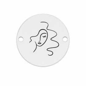 Element brățară chip feminin line art din argint 925, bănuț gravat 12 mm E1371