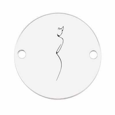 Element brățară siluetă femeie line art din argint 925, bănuț gravat 12 mm E1372