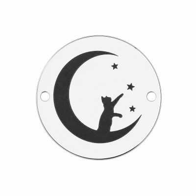 Charm brățară pisică pe lună din argint 925, gravură laser 16.5 mm E1220