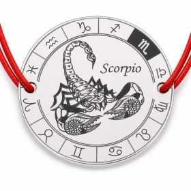 Brățară argint 925 cu bănuț zodia Scorpion, șnur reglabil — cadou pentru nativii Scorpion B-E0356