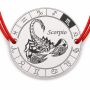 Brățară argint 925 cu bănuț zodia Scorpion, șnur reglabil — cadou pentru nativii Scorpion B-E0356