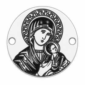 Bănuț icoană Maica Domnului cu Pruncul din argint 925, gravură laser, rotund 16.5 mm E0667
