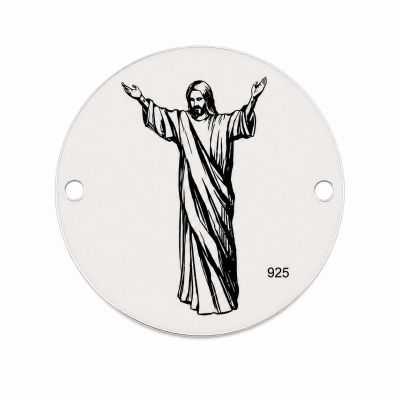 Charm Isus binecuvântând din argint 925, element brățară rotund 16.5 mm E0437