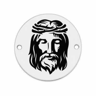 Charm Isus din argint 925, element brățară rotund gravat 16.5 mm E0436