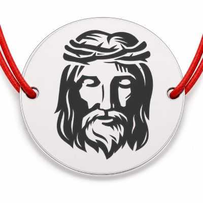 Brățară argint 925 cu chipul lui Isus, șnur reglabil — cadou creștin B-E0436