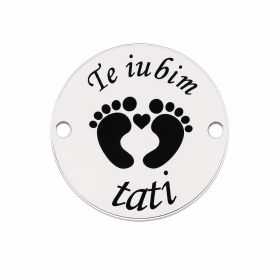 Bănuț argint 925 gravat mesajul Te iubim tati, două tălpițe și o inimă E0078