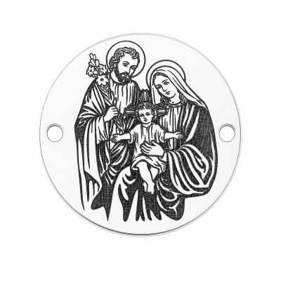 Bănuț argint 925 gravat icoana Sfintei Familii, cu Pruncul între Maria și Iosif E1501