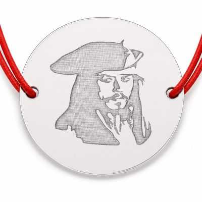Brățară argint 925 cu portret de pirat, șnur reglabil B-E1234