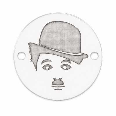 Pandantiv rotund argint 925 cu comediant cu pălărie melon, gravură laser 16.5mm E1239