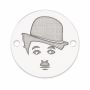 Pandantiv rotund argint 925 cu comediant cu pălărie melon, gravură laser 16.5mm E1239