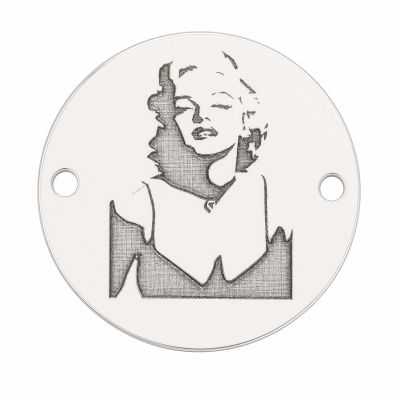 Pandantiv rotund argint 925 cu siluetă de divă retro, gravură laser 16.5mm E1238