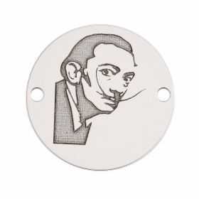 Medalion portret bărbat cu mustață răsucită din argint 925, gravură laser 16.5mm E1232