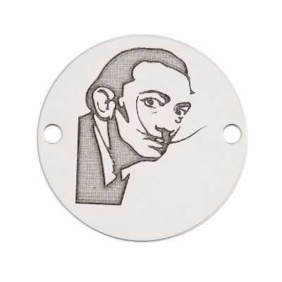 Medalion portret bărbat cu mustață răsucită din argint 925, gravură laser 16.5mm E1232