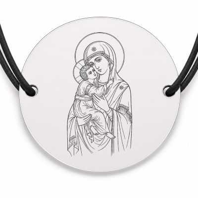 Brățară argint 925 cu bănuț Sfânta Maria, șnur negru reglabil — R0009