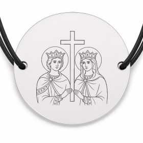 Brățară argint 925 cu bănuț Sfinții Constantin și Elena, șnur negru reglabil — R0012