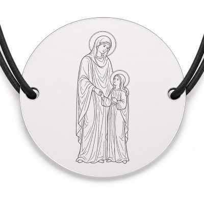 Brățară argint 925 cu bănuț Sfânta Ana, șnur negru reglabil — R0016