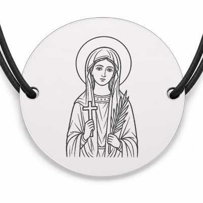 Brățară argint 925 cu bănuț Sfânta Cristina, șnur negru reglabil — R0020