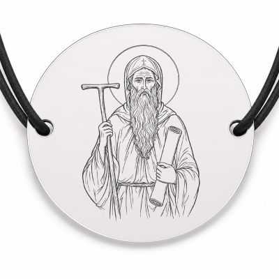 Brățară argint 925 cu bănuț Sfântul Antonie cel Mare, șnur negru reglabil — R0023