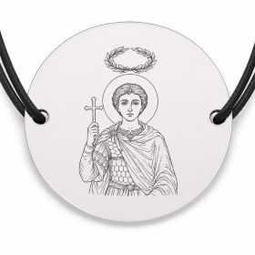 Brățară argint 925 cu bănuț Sfântul Mucenic Victor, șnur negru reglabil — R0032