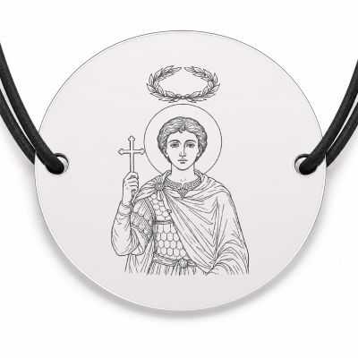 Brățară argint 925 cu bănuț Sfântul Mucenic Victor, șnur negru reglabil — R0032