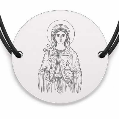Brățară argint 925 cu bănuț Sfânta Anastasia, șnur negru reglabil — R0049