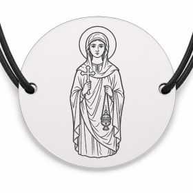 Brățară argint 925 cu bănuț Sfânta Tatiana, șnur negru reglabil — R0050