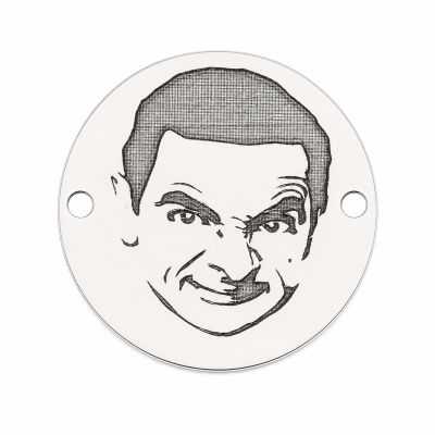 Bănuț argint 925 gravat chip de comediant, Ø 16,5 mm — cadou amuzant E1237