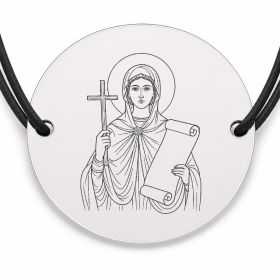 Brățară argint 925 cu bănuț Sfânta Muceniță Eugenia, șnur negru reglabil — R0059