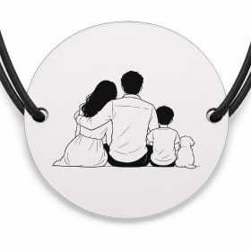 Brățară argint 925 cu bănuț gravat familie cu câine, șnur negru reglabil — R0098