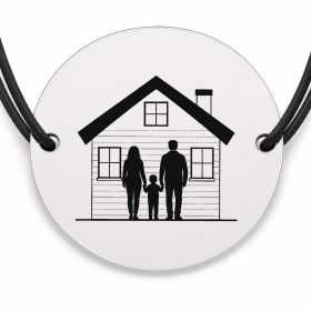 Brățară argint 925 cu bănuț gravat casa familiei, șnur negru reglabil — R0105