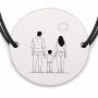 Brățară argint 925 cu bănuț gravat familie sub soare, șnur negru reglabil — R0113