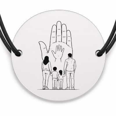 Brățară argint 925 cu bănuț gravat mâna părintelui și a copilului, șnur negru reglabil — R0114
