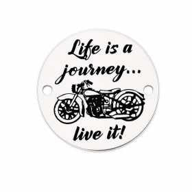 Bănuț argint 925 gravat motocicletă și mesajul Life is a journey, live it, Ø 16,5 mm — pentru motocicliști E1335