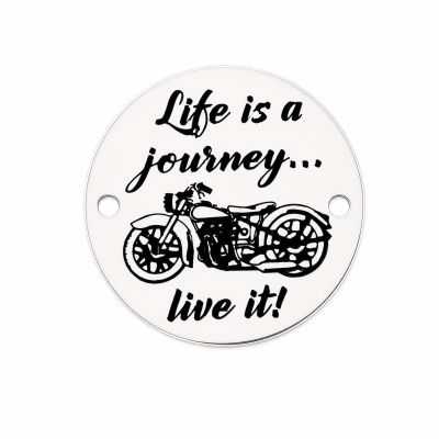 Bănuț argint 925 gravat motocicletă și mesajul Life is a journey, live it, Ø 16,5 mm — pentru motocicliști E1335
