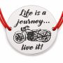 Brățară argint 925 cu bănuț motocicletă și mesajul Life is a journey, live it, șnur reglabil — cadou pentru motocicliști B-E1335