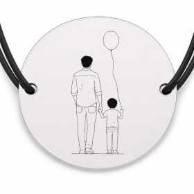 Brățară argint 925 cu bănuț gravat copilul cu balon, șnur negru reglabil — R0143