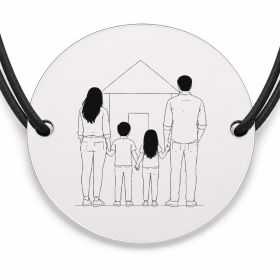 Brățară argint 925 cu bănuț gravat familia și casa, șnur negru reglabil — R0148
