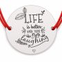 Brățară argint 925 cu bănuț mesajul Life is better when you’re laughing, șnur reglabil — cadou motivațional B-E1323