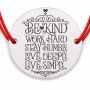 Brățară argint 925 cu bănuț mesajul Be Kind, Work Hard, șnur reglabil — cadou motivațional B-E1325