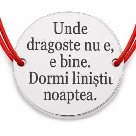 Brățară argint 925 cu bănuț mesajul Unde dragoste nu e, e bine, șnur reglabil — cadou haios B-E0799