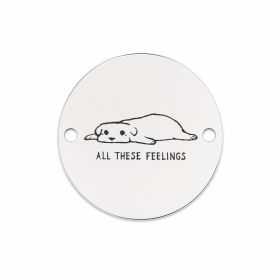 Bănuț argint 925 gravat cățel și mesajul All These Feelings, Ø 16,5 mm — pentru iubitorii de animale E1307