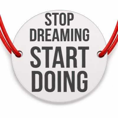 Brățară argint 925 cu bănuț mesajul Stop Dreaming Start Doing, șnur reglabil — cadou motivațional B-E1285