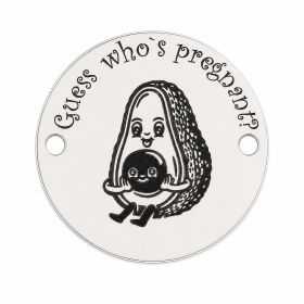 Bănuț argint 925 gravat avocado și mesajul Guess who's pregnant?, Ø 16,5 mm — pentru anunț de sarcină E1348