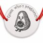 Brățară argint 925 cu bănuț avocado și mesajul Guess who's pregnant?, șnur reglabil — cadou pentru anunț de sarcină B-E1348