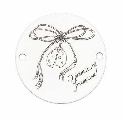 Bănuț argint 925 gravat fundă, buburuză și mesajul O primăvară frumoasă, Ø 16,5 mm — de primăvară E1412