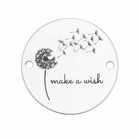Bănuț argint 925 gravat păpădie și mesajul Make a wish, Ø 16,5 mm — cu mesaj inspirațional E1456