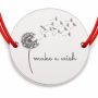 Brățară argint 925 cu bănuț păpădie și mesajul Make a wish, șnur reglabil — cadou cu mesaj inspirațional B-E1456