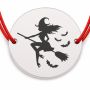Brățară argint 925 cu bănuț vrăjitoare pe mătură și lilieci, șnur reglabil — cadou de Halloween B-E0748